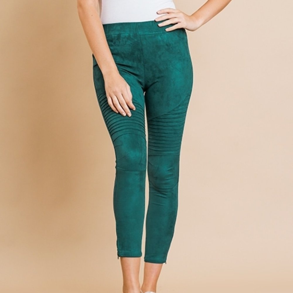 Umgee Jeggings - the BEST! Teal, high waist, ankle zippers, suede moto... BNIB